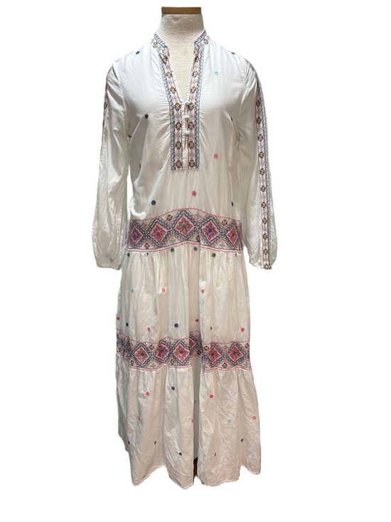 Zara Dresses & Skirts - Zara sz XS white cotton maxi tiered maxi dress with embroidery